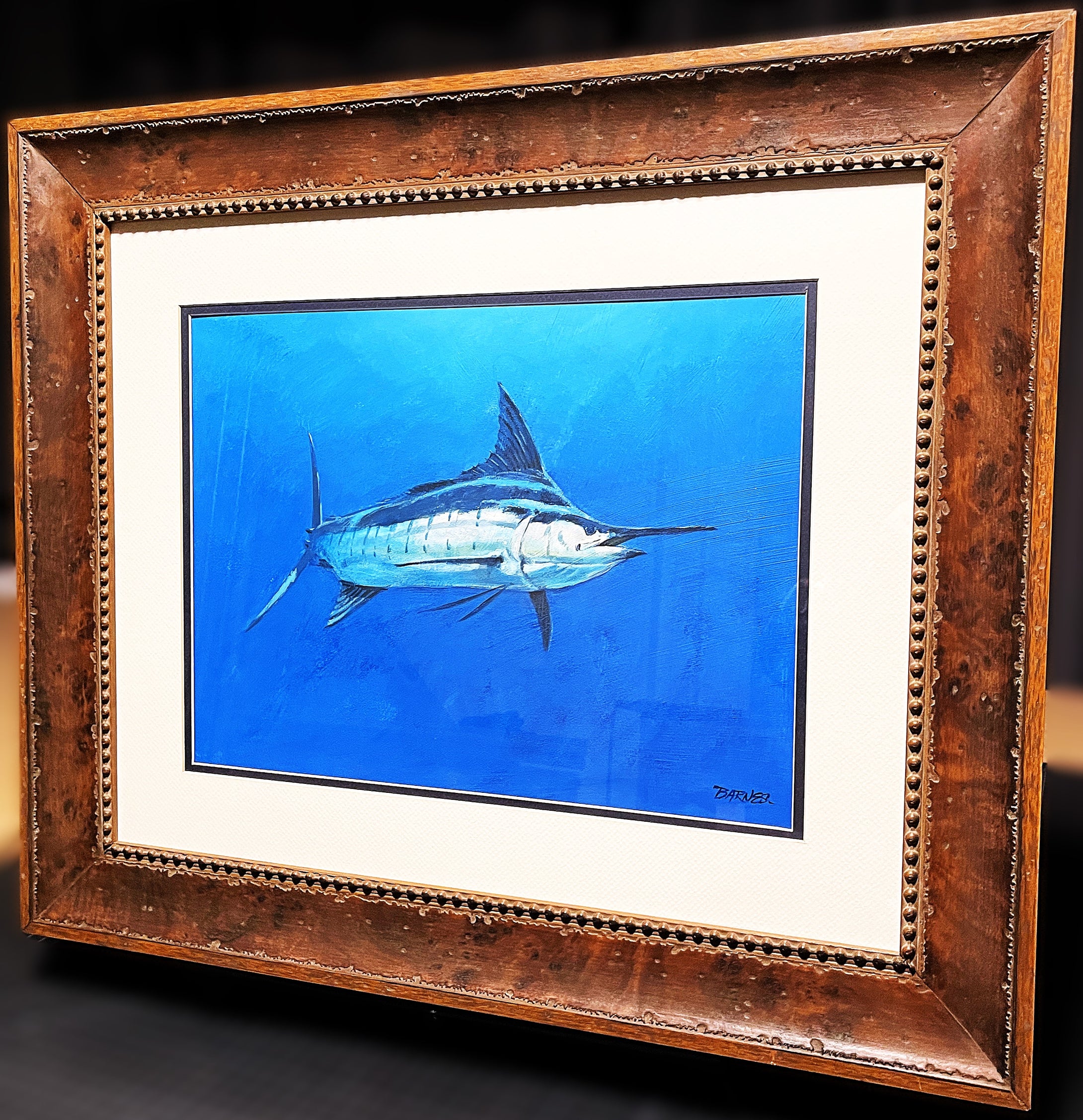 Al Barnes Marlin And Sailfish Original Acrylic Paintings On Board - Matched Set Of Two - Brand New Super Custom Sporting Frames