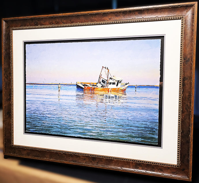 Al Barnes Off Mud Island GiClee Full Sheet Coastal Fishing - Brand New Super Custom Sporting Frame