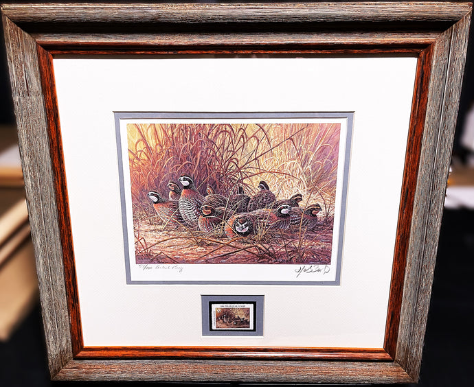 Herb Booth 1996 Texas Quail Stamp Print With Double Stamps Artist Proof