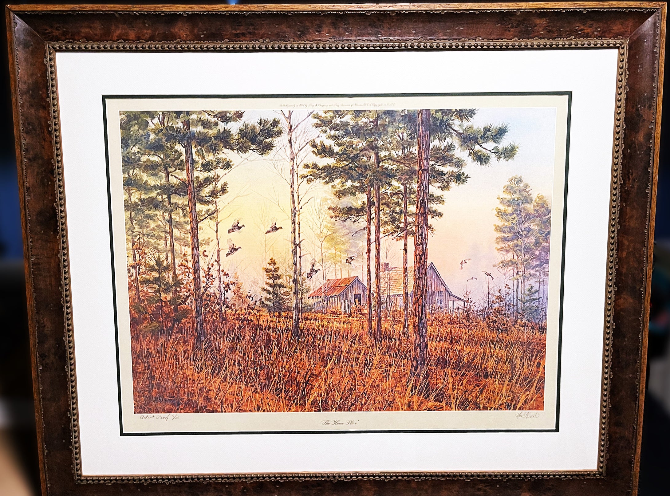 Herb Booth The Home Place Lithograph Bobwhite Quail 1974 - Brand New Super Custom Frame