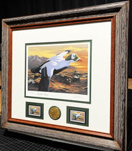 Load image into Gallery viewer, Joe Hautman 1992 Federal Duck Stamp Print Medallion Edition With Double Stamps - Brand New Custom Sporting Frame