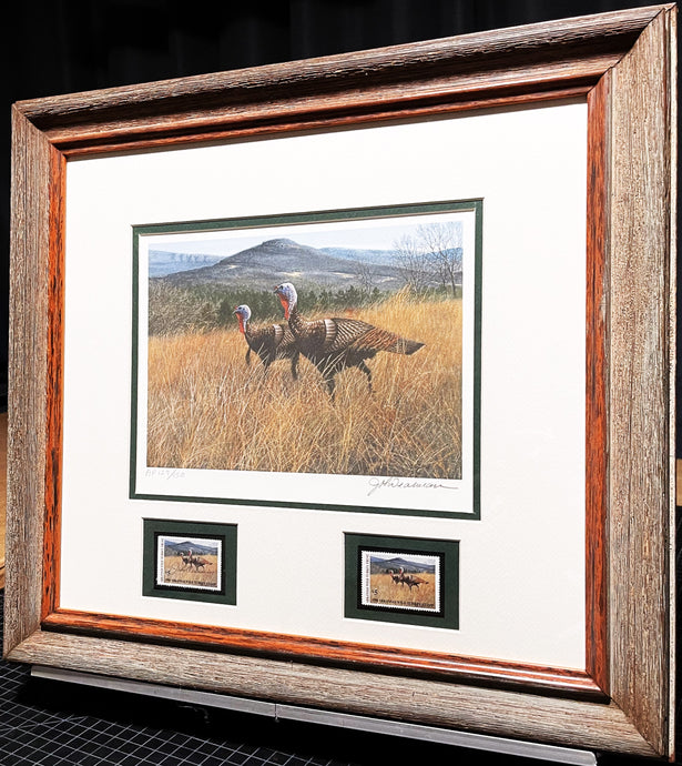 John Dearman 1996 Arkansas Wild Turkey Stamp Print With Double Stamps - Artist Proof - Brand New Super Custom Sporting Frame