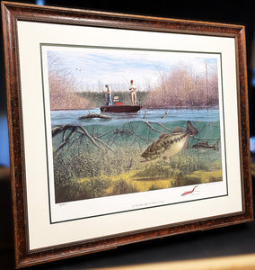 John Dearman Tempting Offer Lithograph Black Bass With Remarque - Brand New Super Custom Sporting Frame