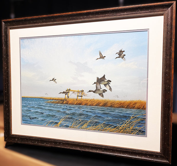 John Dearman Greenwing Teal Original Watercolor Painting Full Sheet Year 1987 - Brand New Super Custom Sporting Frame