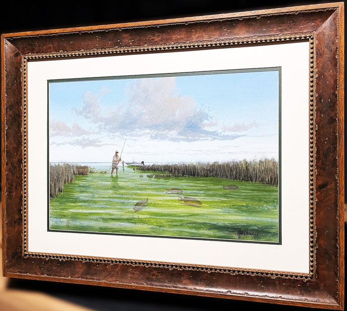 John Dearman Stalking Reds In The Long Grass Original Watercolor Painting Half Sheet Sheet Year 2024 - Brand New Super Custom Sporting Frame