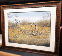 Load image into Gallery viewer, John Dearman Texas Quail Hunt 1997 Original Watercolor Painting Full Sheet - Brand New Super Custom Frame