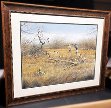 Load image into Gallery viewer, John Dearman Texas Quail Hunt 1997 Original Watercolor Painting Full Sheet - Brand New Super Custom Frame