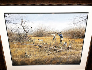 John Dearman Texas Quail Hunt 1997 Original Watercolor Painting Full Sheet - Brand New Super Custom Frame