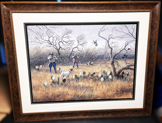 John Dearman Quail 2007 GiClee Full Sheet Bobwhite Quail Hunt - Brand New Super Custom Sporting Frame