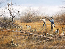 Load image into Gallery viewer, John Dearman Texas Quail Hunt 1997 Original Watercolor Painting Full Sheet - Brand New Super Custom Frame