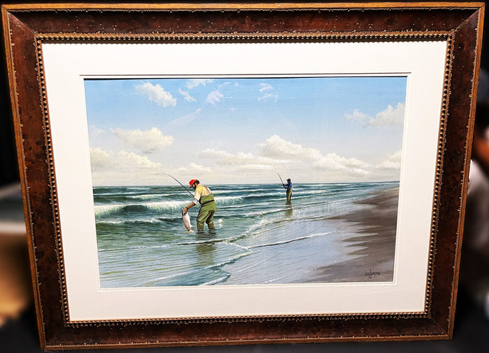 John Dearman Red Surf Fishing 1986 Original Watercolor Painting Full Sheet - Brand New Super Custom Framed