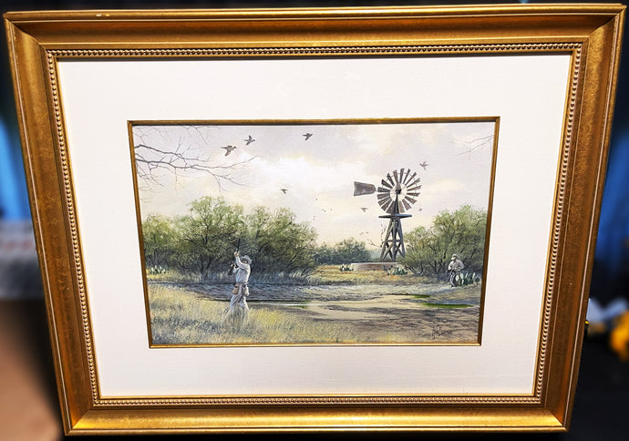 John Dearman Texas Dove Hunt 1990 Original Watercolor Painting Half Sheet - Super Custom Sporting Frame