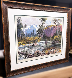 John P. Cowan Fast Water Lithograph Classic Fly Fishing Year 1978 - Brand New Super Custom Sporting Frame