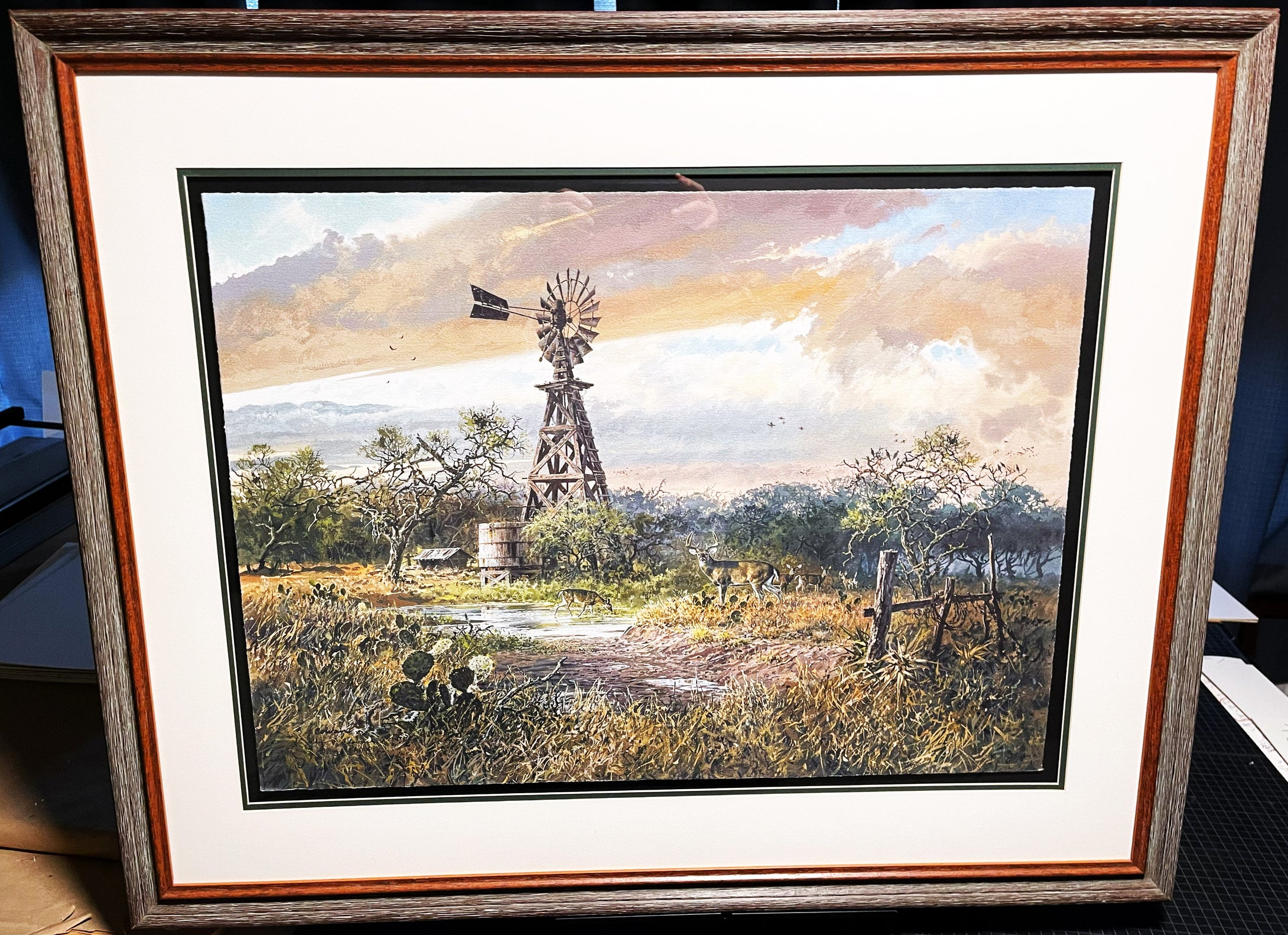 John P. Cowan Windmill Whitetails GiClee Full Sheet - Rare - Brand New Super Custom Sporting Frame