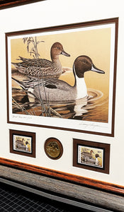 Larry Hayden 1984 Arkansas Waterfowl Hunting And Conservation Special Medallion Edition Stamp Print With Double Stamps - Brand New Custom Sporting Frame