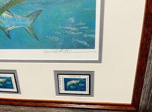 Mike Stidham 1992 Texas Saltwater Stamp Print With Double Stamps - Brand New Super Custom Sporting FrameFrame