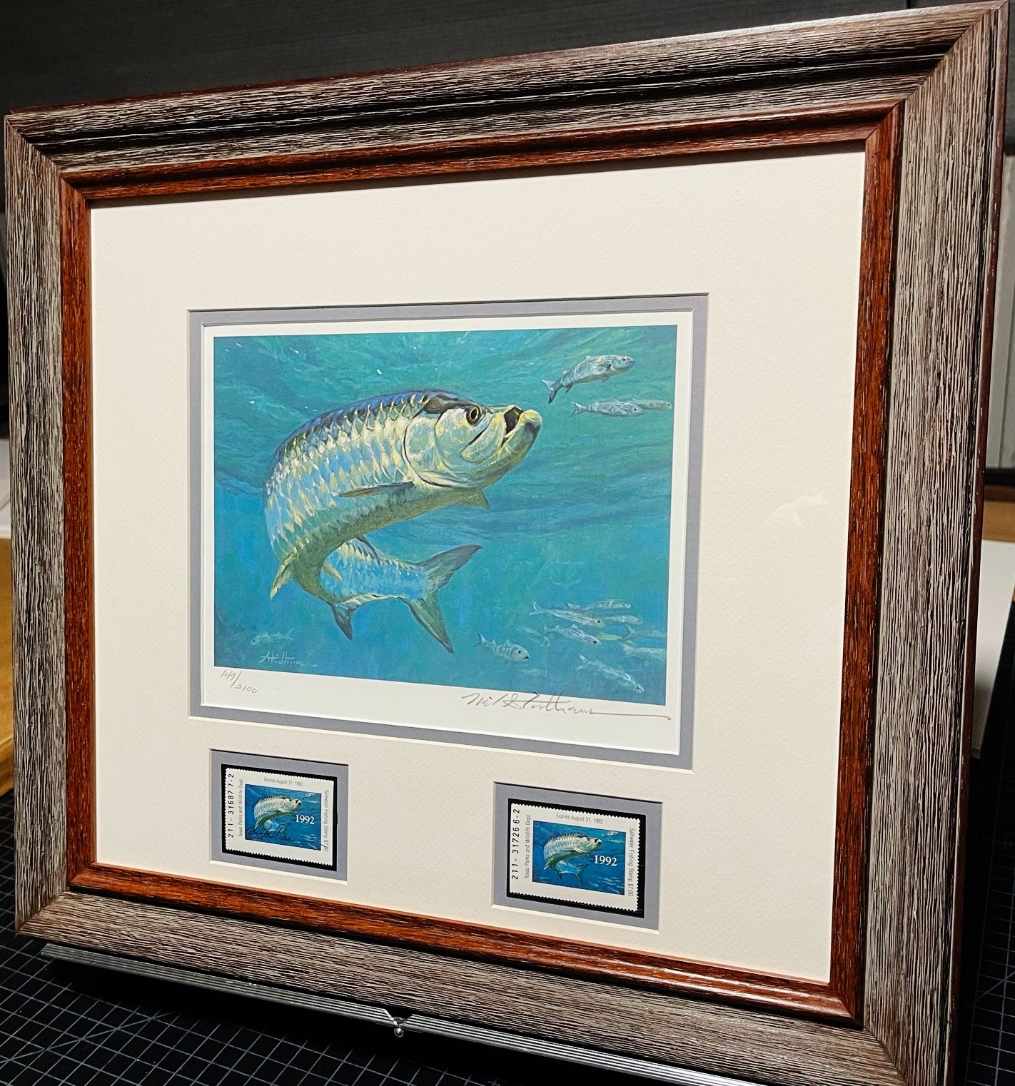 Mike Stidham 1992 Texas Saltwater Stamp Print With Double Stamps - Brand New Super Custom Sporting FrameFrame