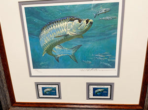 Mike Stidham 1992 Texas Saltwater Stamp Print With Double Stamps - Brand New Super Custom Sporting FrameFrame