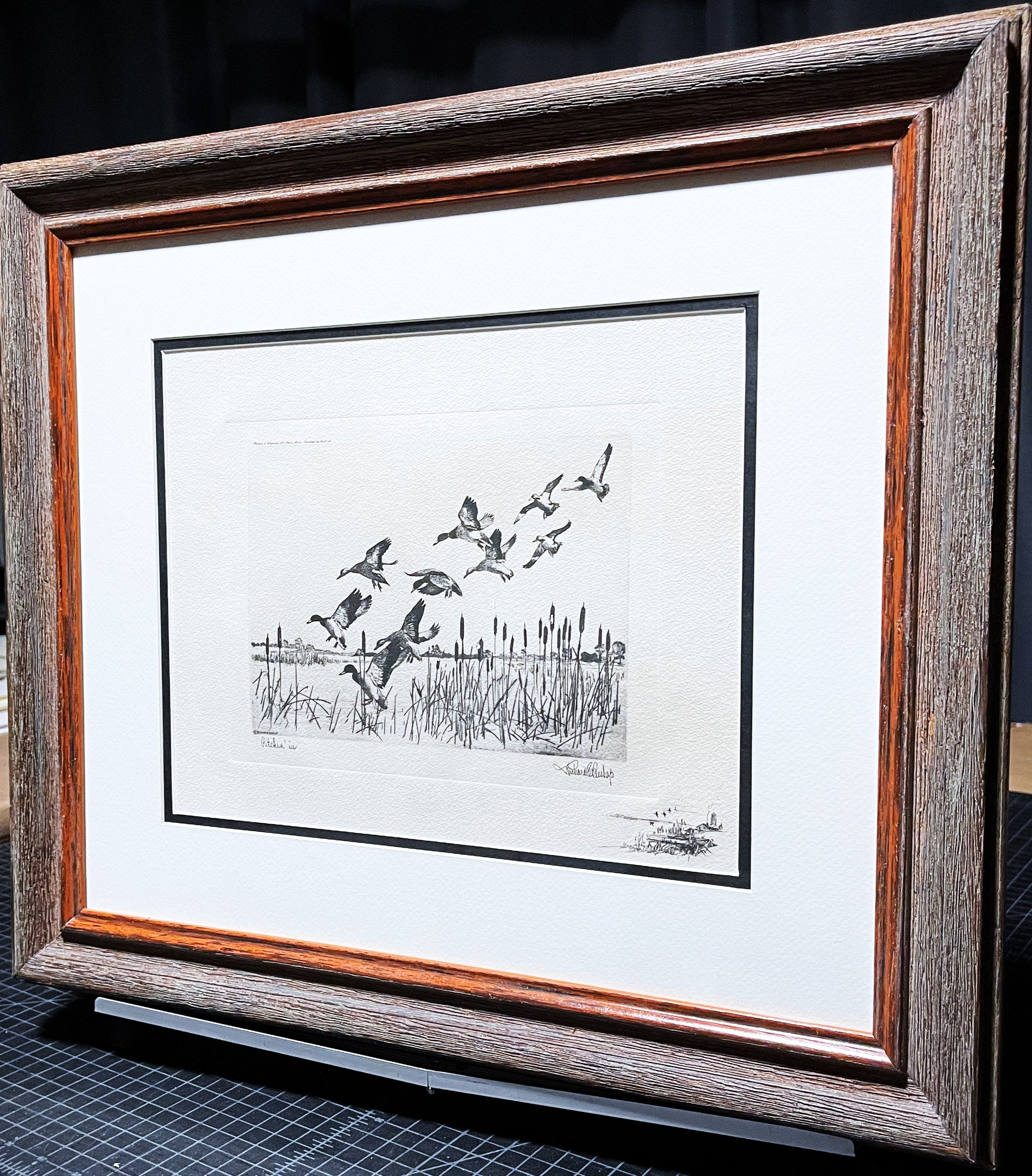 Richard Bishop Pitchin' In 1940's Dry-Point Etching Print - Brand New Custom Sporting Frame