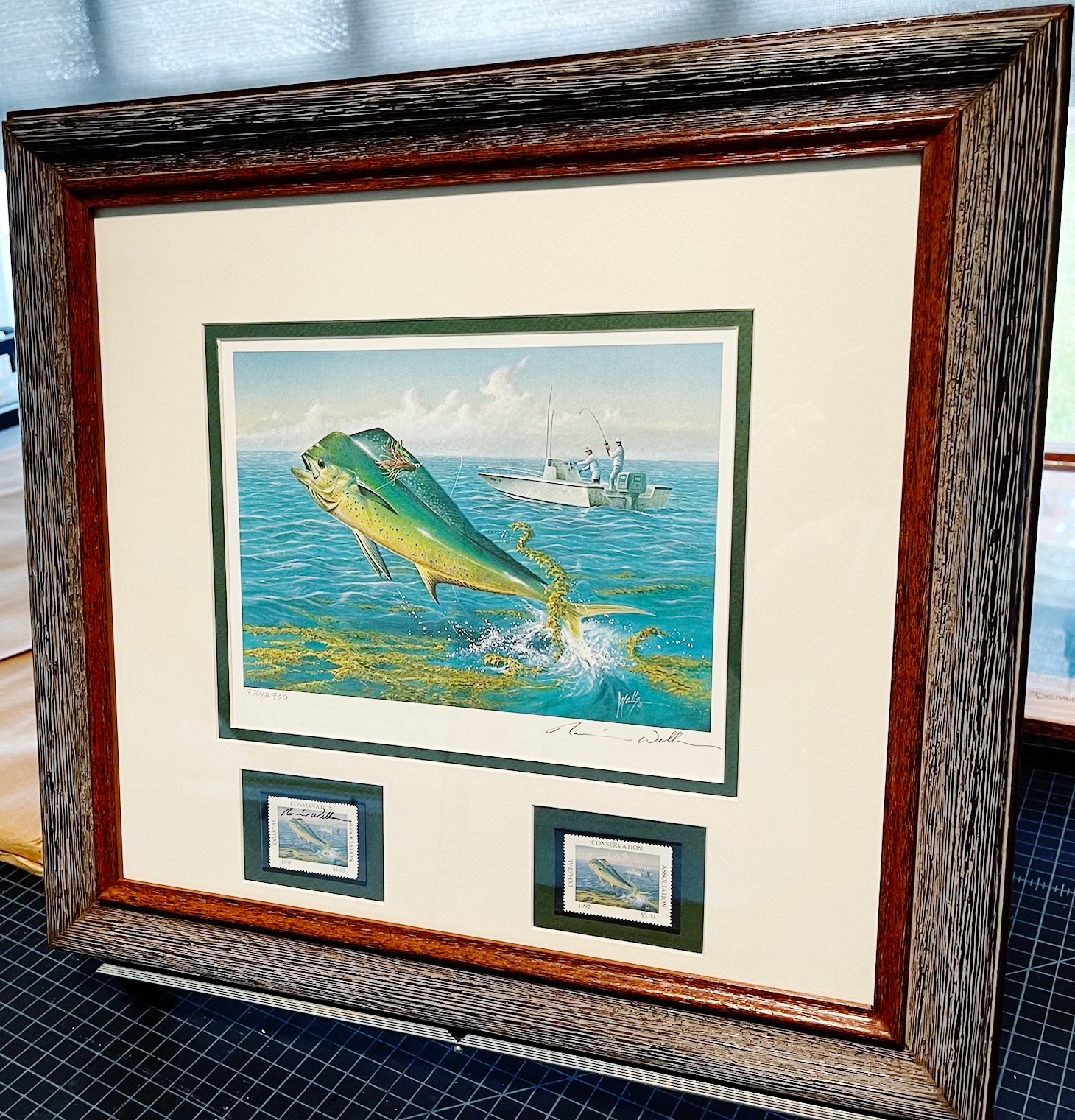 Ronnie Wells 1992 Coastal Conservation Association CCA Stamp Print With Double Stamps - Brand New Super Custom Sporting Framed