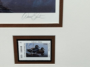 Daniel Smith 1996 Texas Texas Waterfowl Stamp Print With Double Stamps - Brand New Custom Sporting Frame