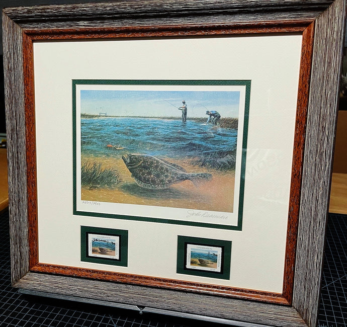 John Dearman 1989 Coastal Conservation Association CCA Stamp Print With Double Stamps - Brand New Super Custom Sporting Frame