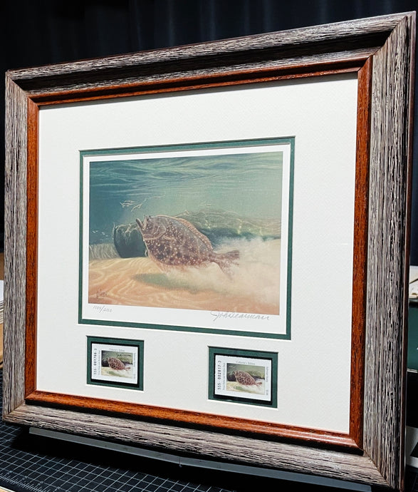 John Dearman 2002 Texas Saltwater Stamp Print With Double Stamps - Brand New Super Custom Sporting Frame