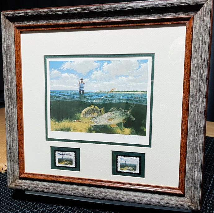 John Dearman 2005 Coastal Conservation Association CCA Stamp Print With Double Stamps - Brand New Super Custom Sporting Frame