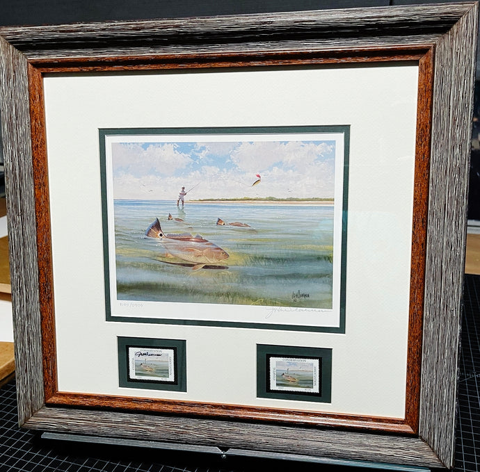 John Dearman 2007 Coastal Conservation Association CCA Stamp Print With Double Stamps - Brand New Super Custom Sporting  Frame