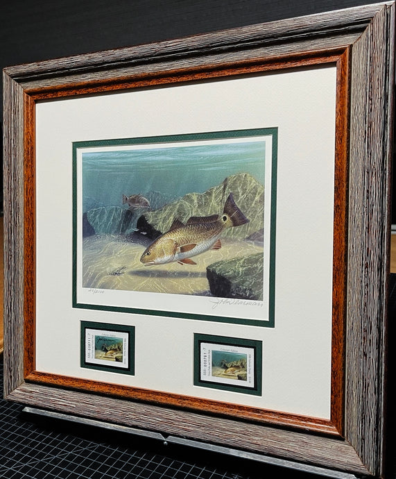 John Dearman 2006 Texas Saltwater Stamp Print With Double Stamps - Brand New Super Custom Sporting Frame