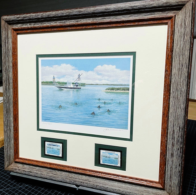 John Dearman 2013 Coastal Conservation Association CCA Stamp Print With Double Stamps - Brand New Super Custom Sporting Frame