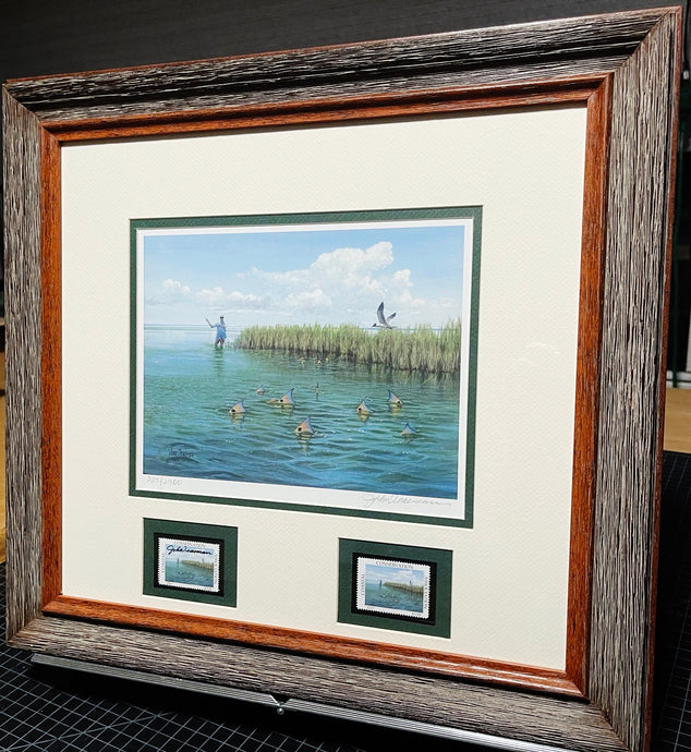 John Dearman 2017 Coastal Conservation Association CCA Stamp Print With Double Stamps - Brand New Super Custom Sporting Frame