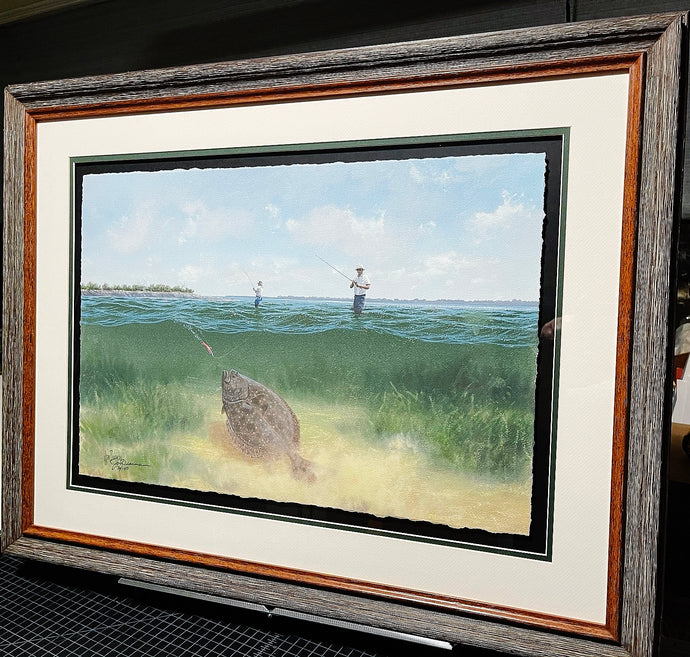 John Dearman Flounder - GiClee Half Sheet - Brand New Super Custom Sporting Frame