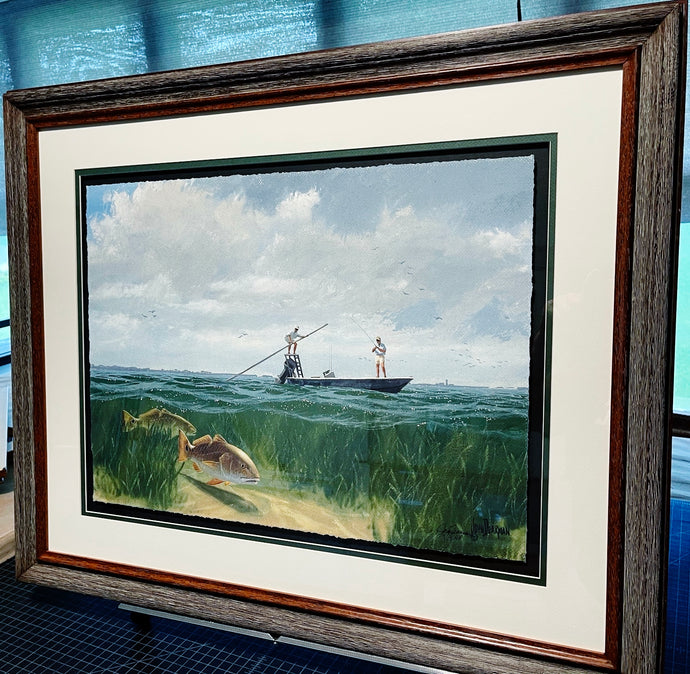 John Dearman Laguna Reds Coastal Conservation Association CCA - GiClee Half Sheet - Brand New Super Custom Sporting Frame