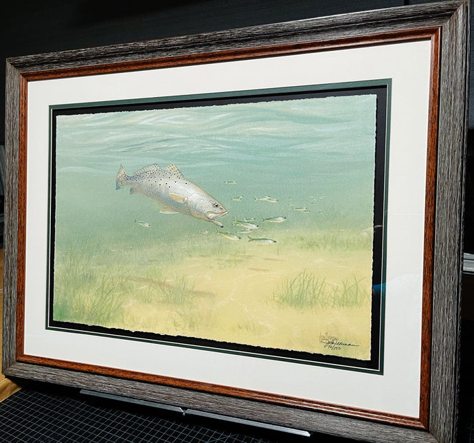 John Dearman Trout 2014 GiClee Half Sheet -  Brand New Super Custom Sporting Frame