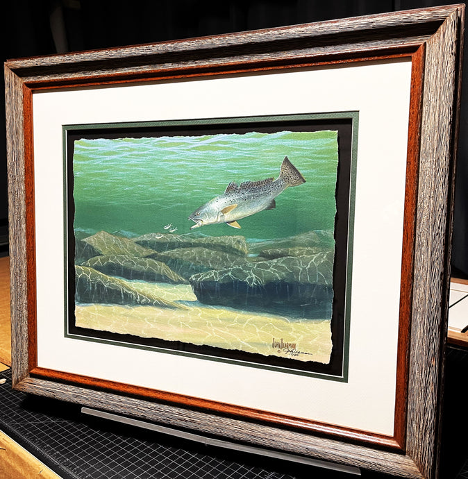 John Dearman Speckled Trout 2023 GiClee Quarter Sheet - Brand New Super Custom Sporting Frame