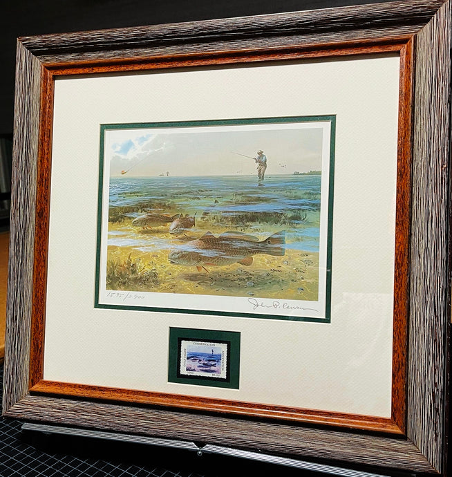 John P. Cowan 1983 Gulf Coastal Conservation Association CCA GCCA Stamp Print With Stamp - Brand New Custom Sporting Frame