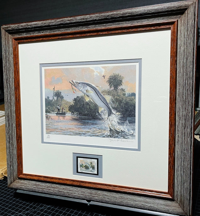 John P. Cowan 1986 Gulf Coastal Conservation Association CCA GCCA Stamp Print With Stamp - Brand New Custom Sporting Frame