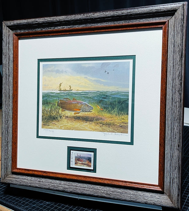 John P. Cowan 1986 Texas Saltwater Stamp Print With Stamp - Brand New Custom Sporting Frame