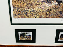 Load image into Gallery viewer, John P. Cowan 1988 Texas Wild Turkey Stamp Print With Double Stamps - Brand New Custom Sporting Frame