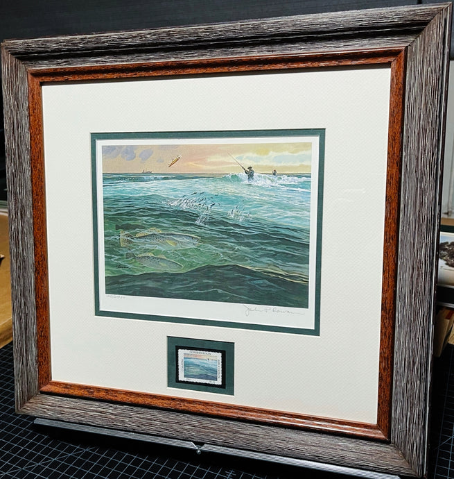 John P. Cowan 1991 Coastal Conservation Association CCA Stamp Print With Stamp - Brand New Custom Sporting Frame