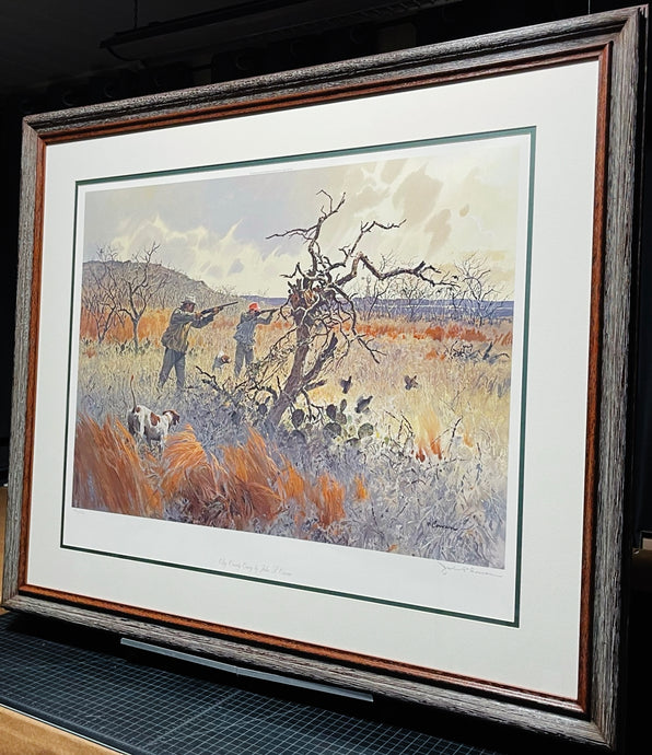 John P. Cowan Clay County Covey Lithograph Year 1992- Brand New Super Custom Sporting Frame