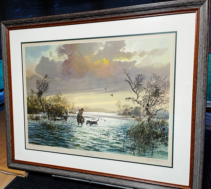 John P. Cowan Off Base Lithograph Year 1972 - Brand New Custom Sporting Frame