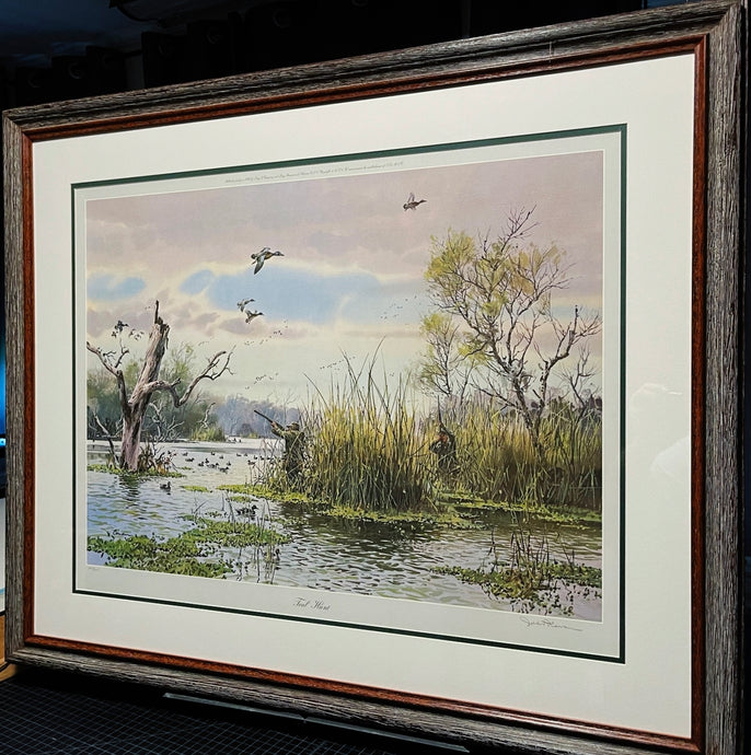 John P. Cowan Teal Hunt Lithograph Year 1976 - Brand New Custom Sporting Frame