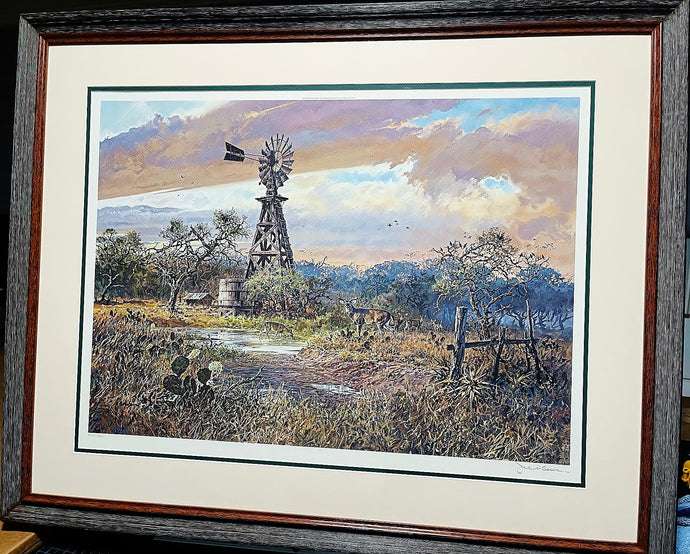 John P. Cowan Windmill Whitetails Lithograph 1988 - Brand New Custom Sporting Frame