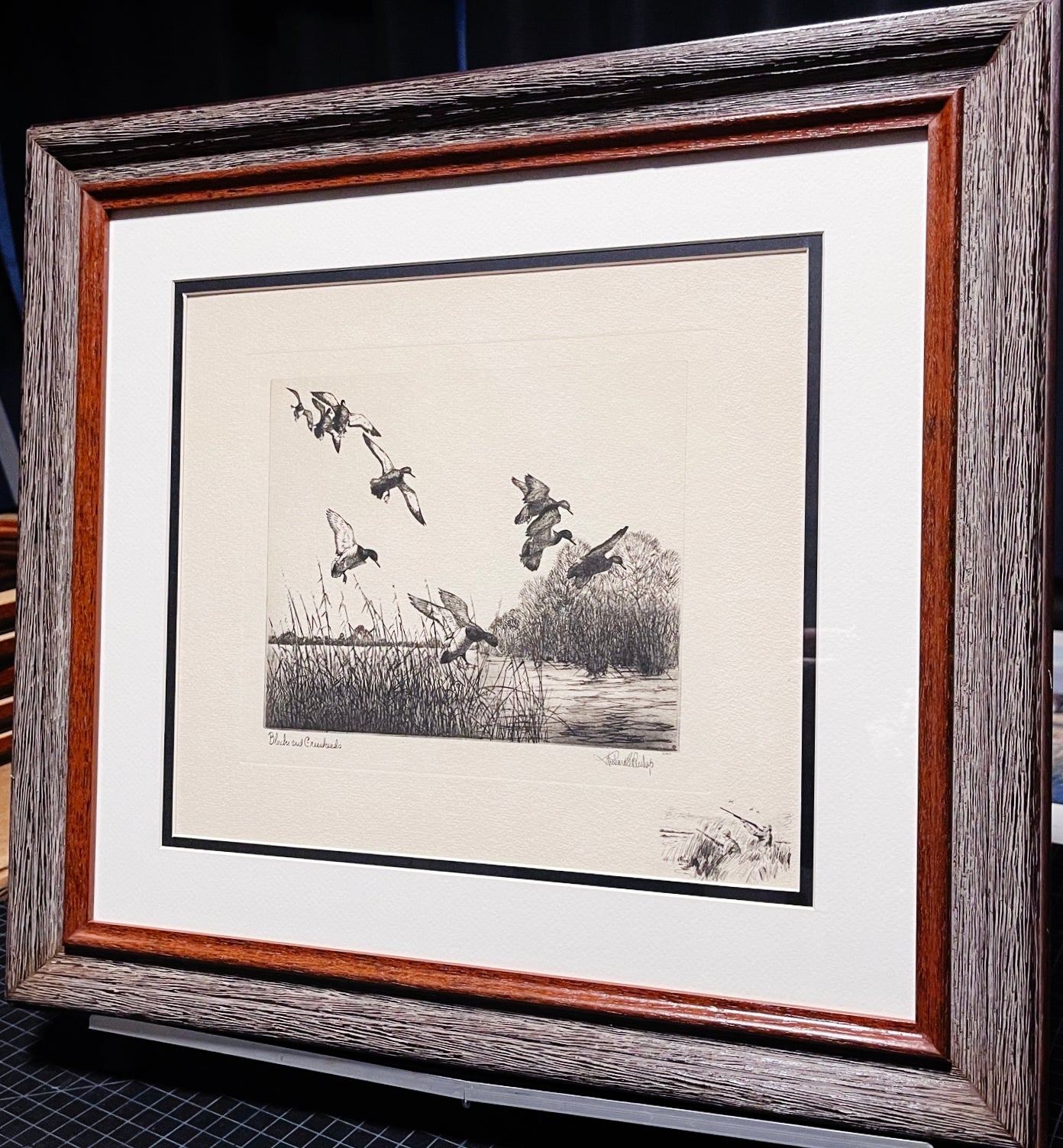 Richard Bishop Blacks And Greenheads Dry-Point Etching Print Year 1945 - Remarque Edition - Brand New Custom Sporting Frame