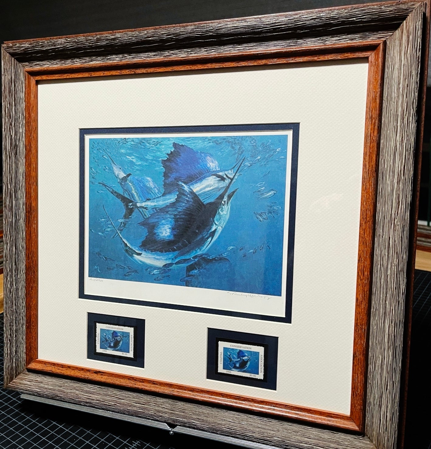 Stanley Meltzoff  1988 Coastal Conservation Association CCA Stamp Print With Double Stamps - Brand New Custom Sporting Frame